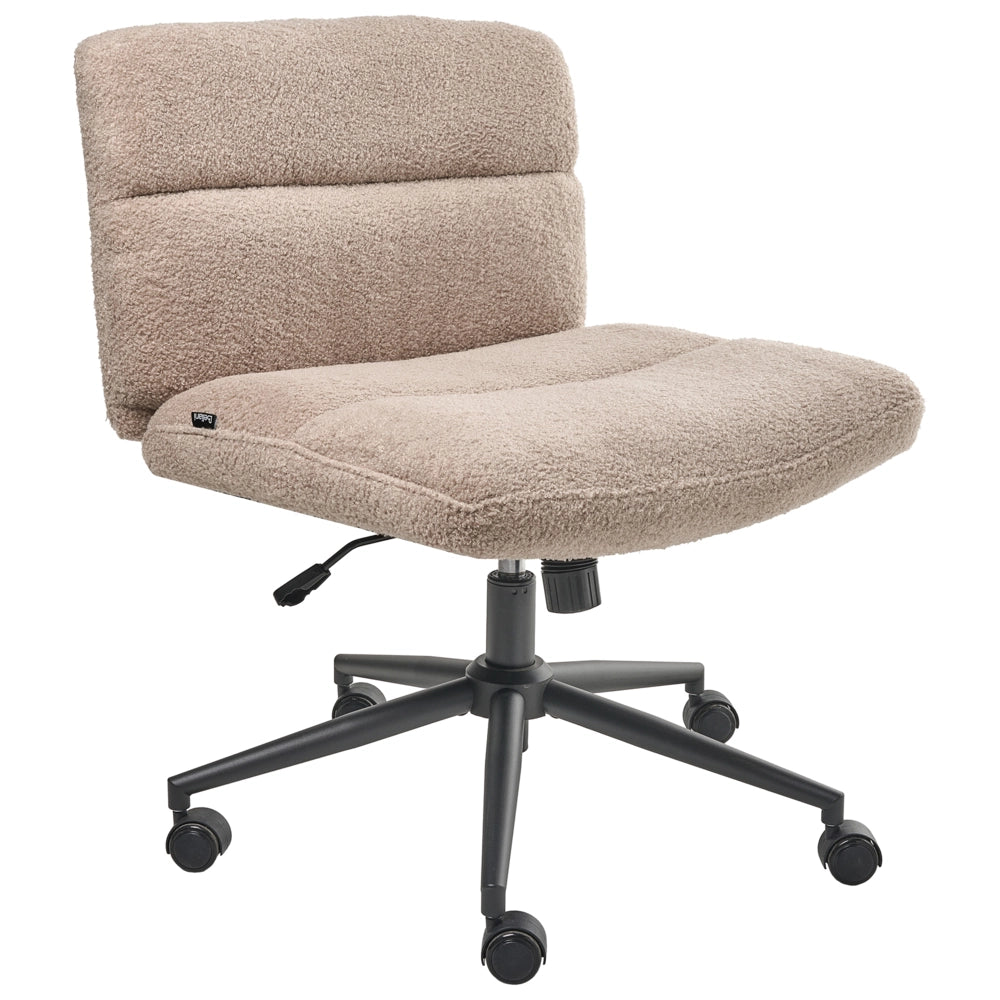 Sedia da scrivania per ufficio Beige Boucle Rivestimento ampio senza braccioli Seduta pneumatica Base girevole Inclinabile