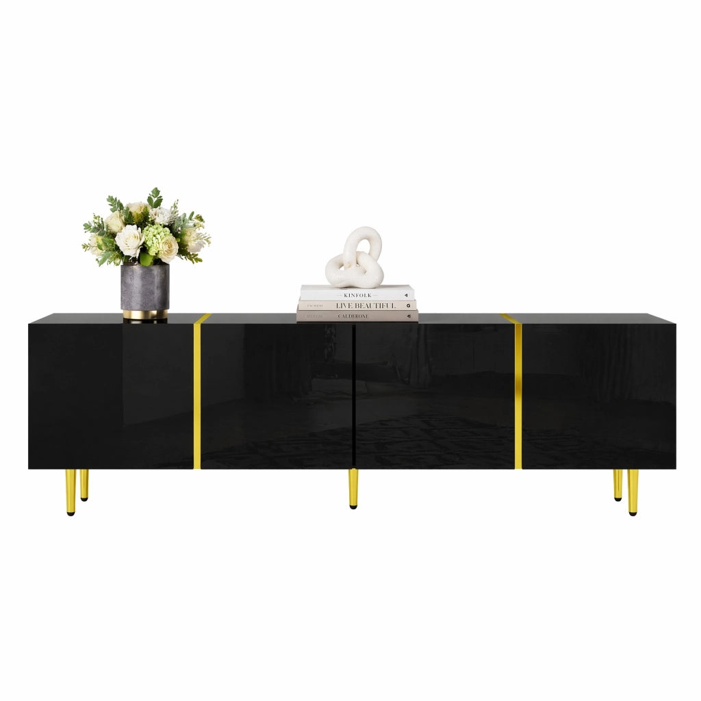 Mobile TV in MDF nero lucido con 4 ante e cerniere soft-close; 170 x 35 x 46 cm