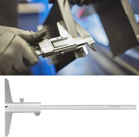 Misuratore di profondità in acciaio inox - Precisie calibro 0-150 mm - Calibro digitale 0.05 mm precisione - Strumento di misura - Misurazioni precise - Misuratore di precisione