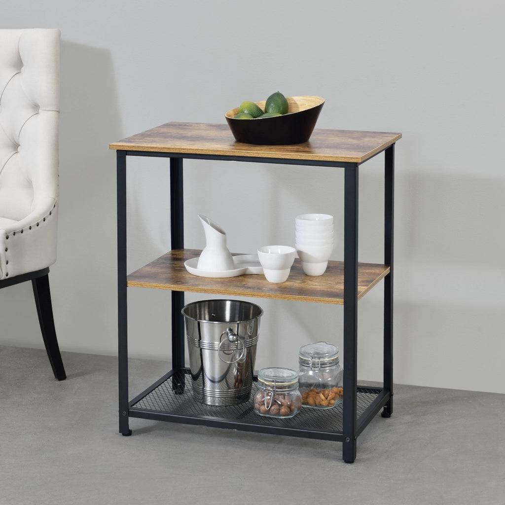 Carrello da Servizio Freiburg a 3 Piani con Ruote Rimovibili 77x60x40 cm - Nero / Color Legno Scuro [en.casa]