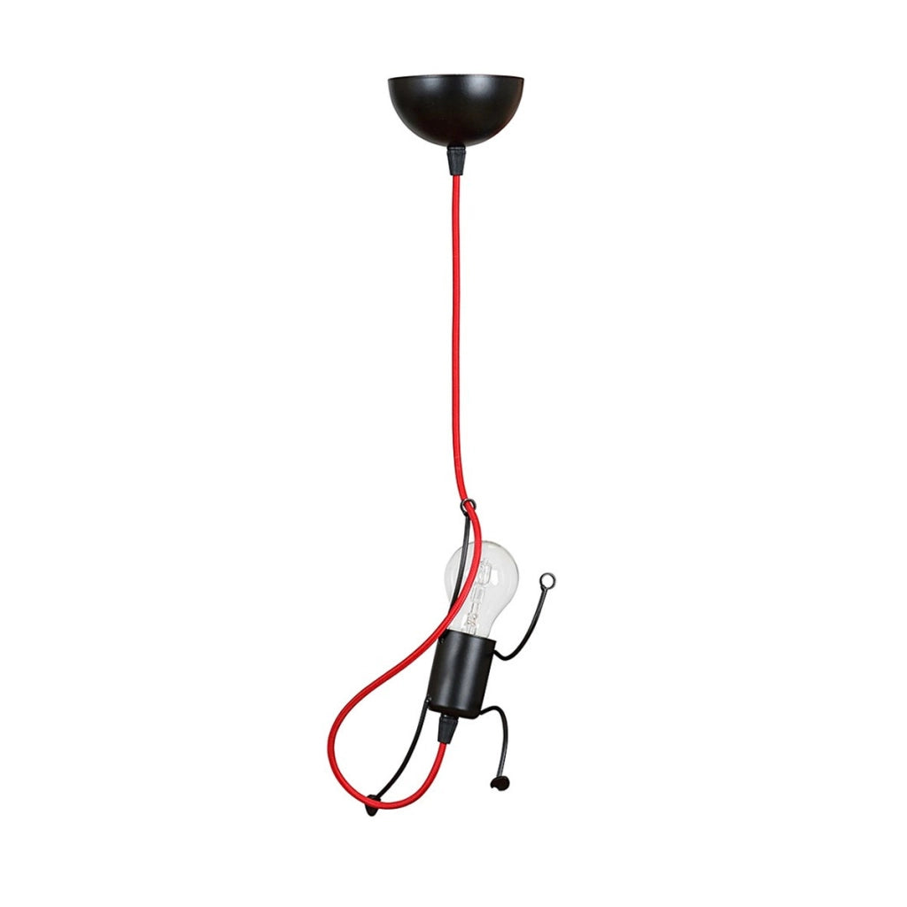 Lampada a sospensione BOBI in acciaio nero con cavo rosso