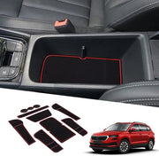 Accessori per Skoda Karoq 2018-2022 2023 2024 2025 - antislipmattone per console centrale - supporto braccio in gomma - tappetino per portabevere - tappetino antislip per vano porta - tappetino per vano porta con apertura scorrevole