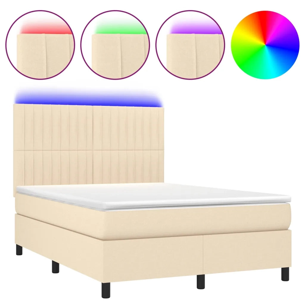 Letto a Molle con Materasso e LED Crema 140x190 cm in Tessuto