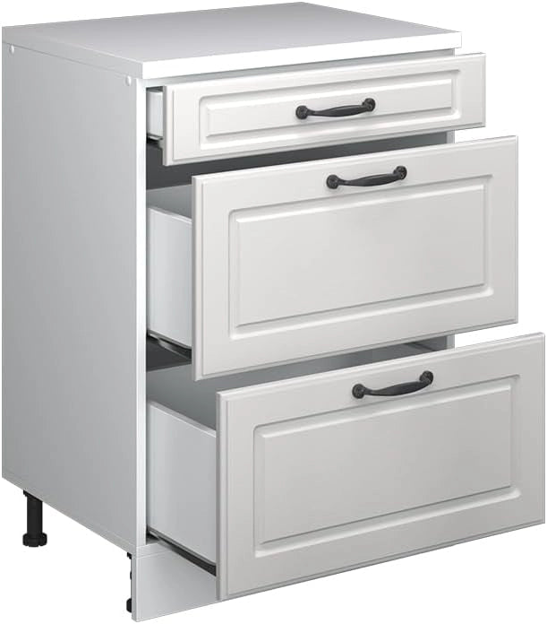 Mobile per mansarda Rion, Bianco casa di campagna, 60 x 81.6 cm senza inclinazione con 3 cassetti