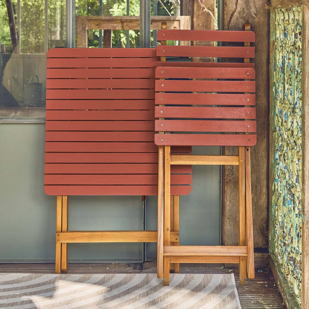 Set tavolo da giardino in legno di acacia con 2 sedie pieghevoli,