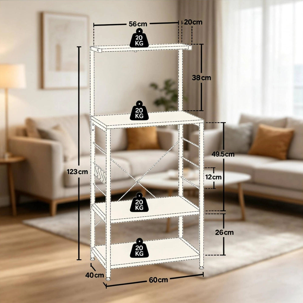 Scaffale portaoggetti 60x123x40 cm in legno ingegnerizzato bianco e rovere chiaro