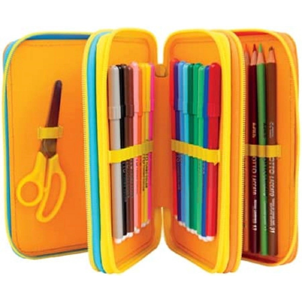 Trade Shop - Astuccio Triplo Multicolore Topo Gigio 3 Scomparti Zip Scuola Portapastelli -