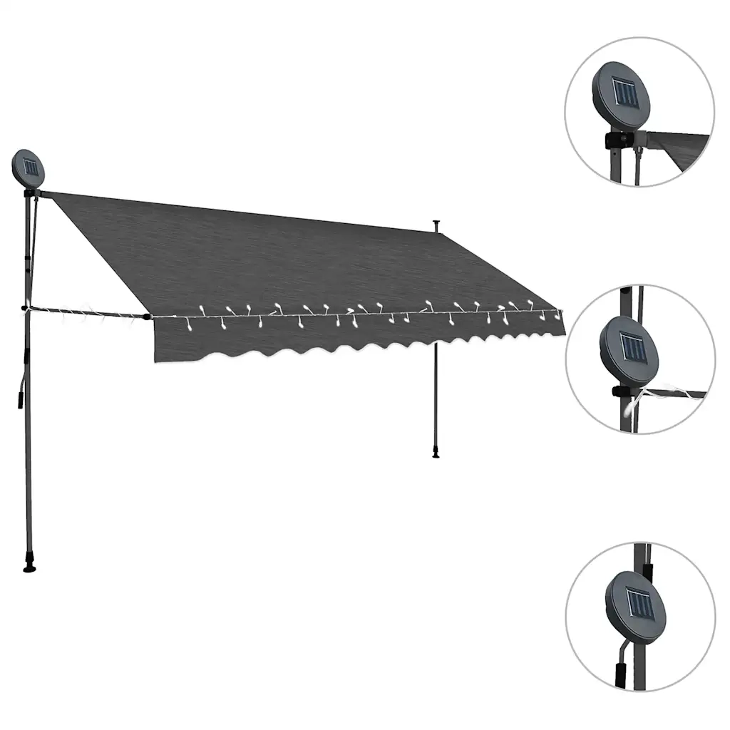 Tenda da Sole Retrattile Manuale con LED-Tenda parasole per Patio 350 cm Antracite