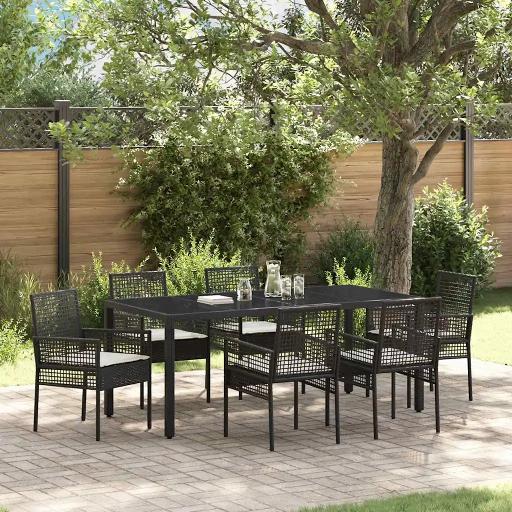 Set da Pranzo per Giardino 7 pcs Nero polyrattan 3334859