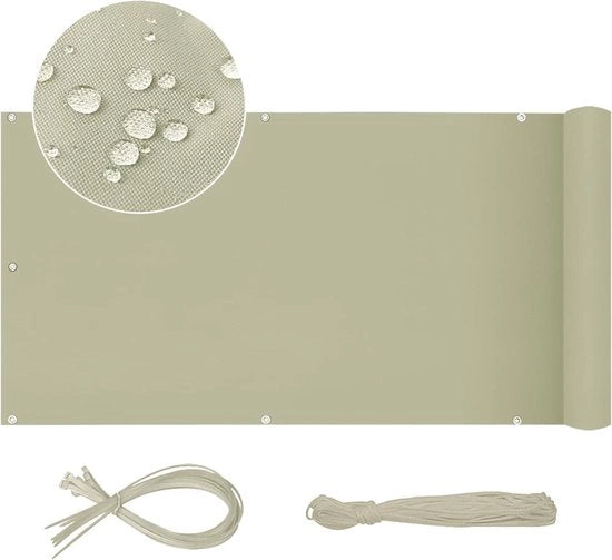 Protezione vista per cancello balcone tessuto Oxford 90 x 300 cm - Impermeabile e resistente al vento - Taupe - Incluso cavo e annodini