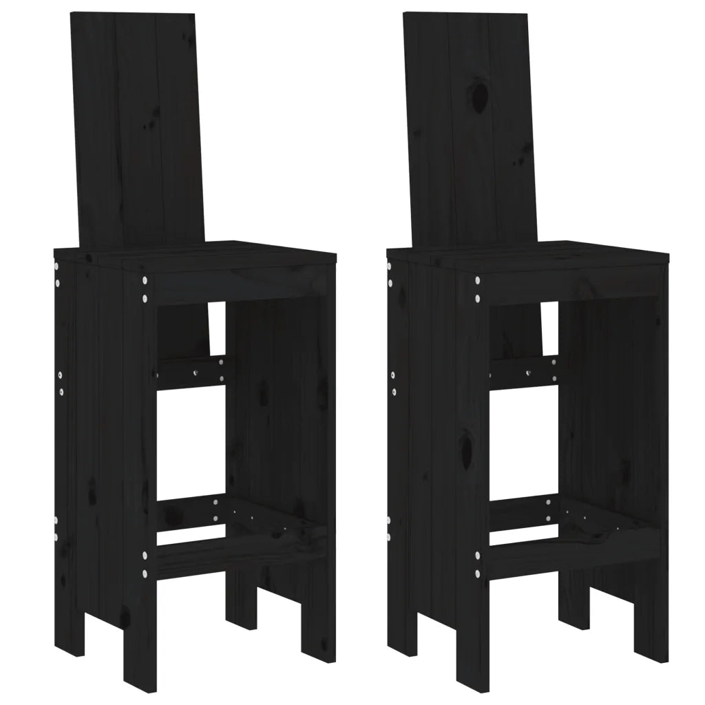 Sgabelli da Bar 2pz Neri 40x42x120 cm Legno Massello Pino 825356