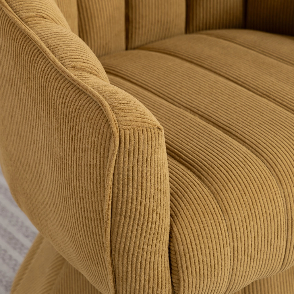 Poltrona girevole 360° imbottita in velluto a coste giallo senape; 70x66x72 cm