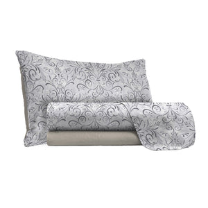 Set lenzuola Matrimoniale stampa sopra Sotto e Federe Ornato Grigio