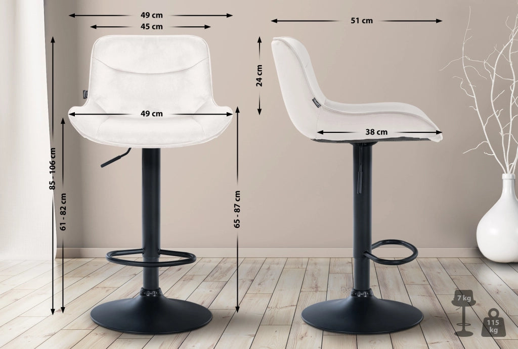 Set di 2 sgabelli da bar Vonore in velluto crema,nero