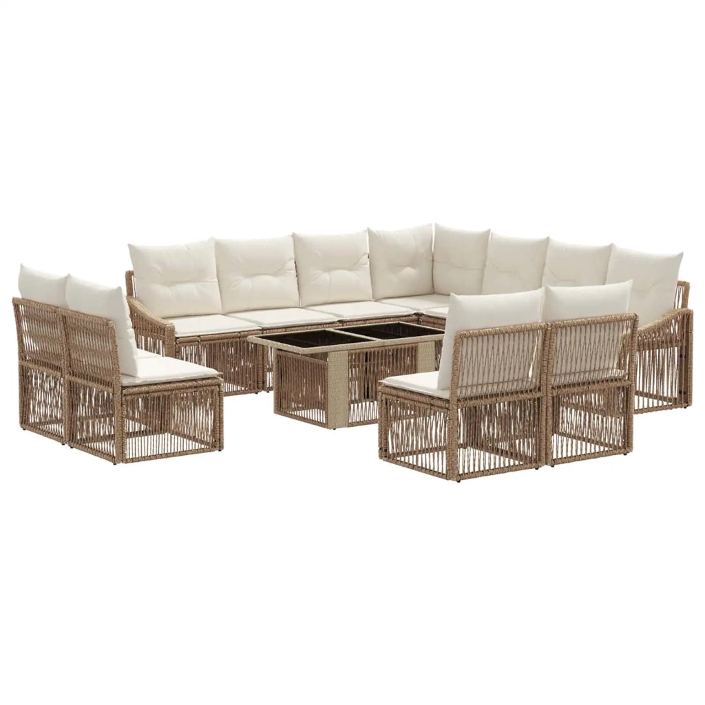 Set Divano da Giardino 12 pz Beige e Bianco Crema polyrattan 3437268