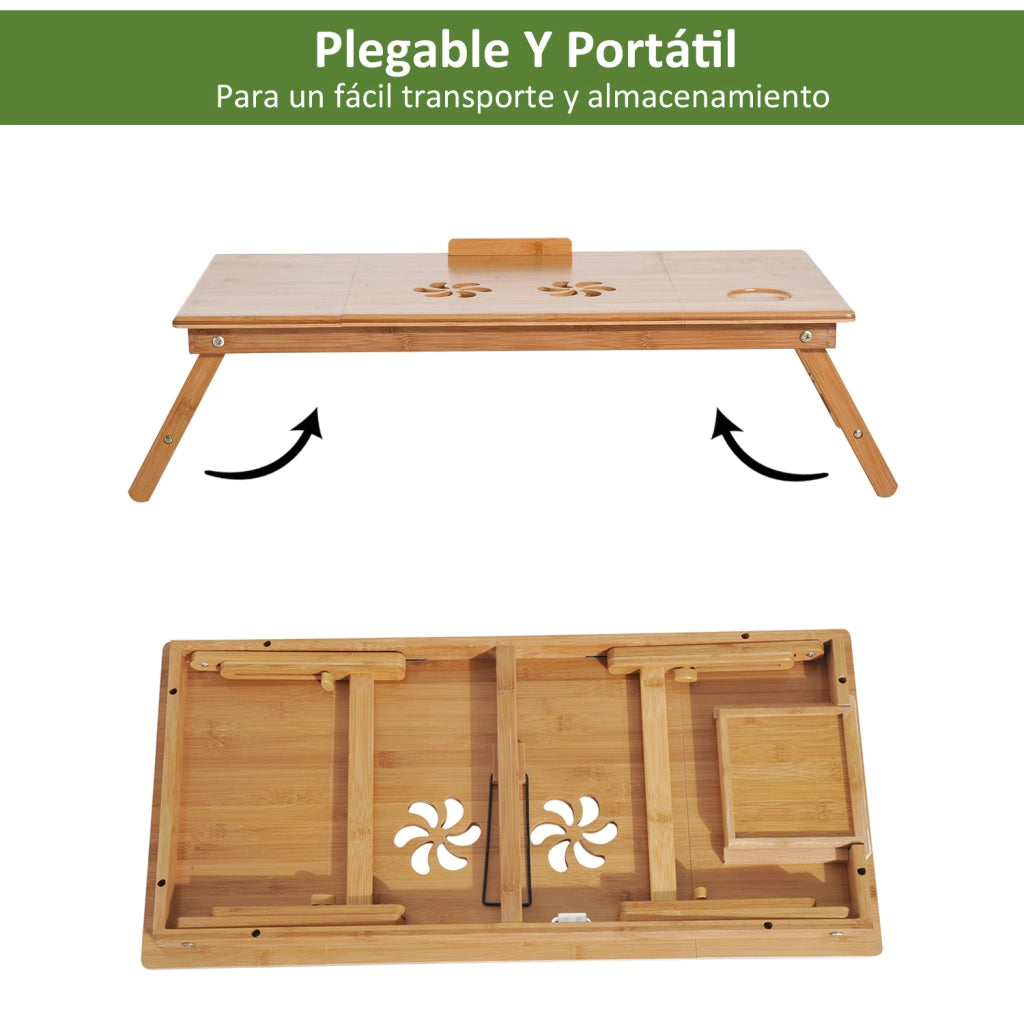 Tavolino da letto in bamb¨´ con cassetto regolabile in altezza ¨C zephmum ¨C 72x35x22-30cm
