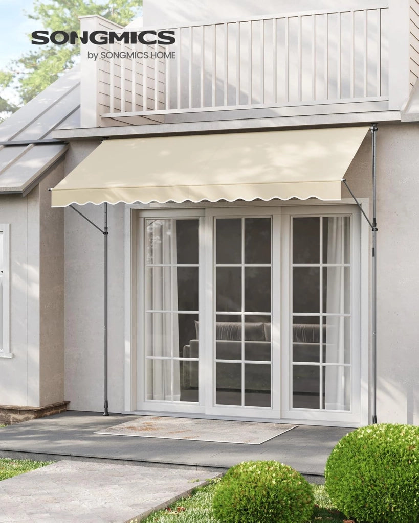 SONGMICS Tenda da Sole Avvolgibile, Tendalino Parasole Retrattile Manuale, Regolabile in Altezza con Manovella per Balcone Giardino Patio, 300 x 120 cm, Beige GSA302M01