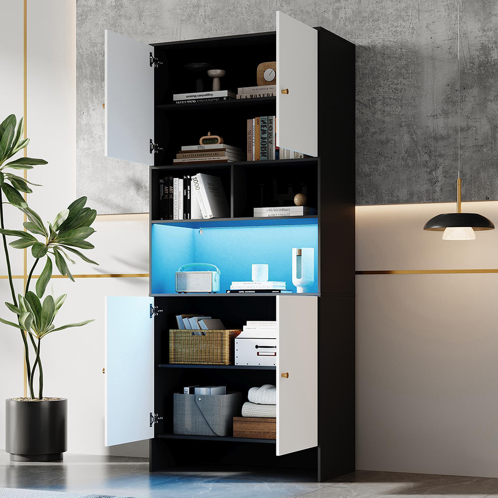 Armadio multifunzionale - Xylo - 80x40x185cm - Bicolore nero e bianco - 4 porte 3 scomparti