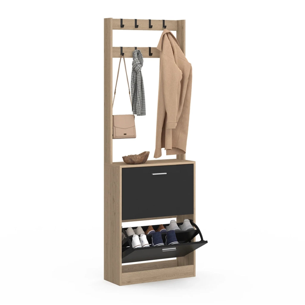 IDMarket - Scarpiera KLARK a 2 ante in legno ed effetto nero