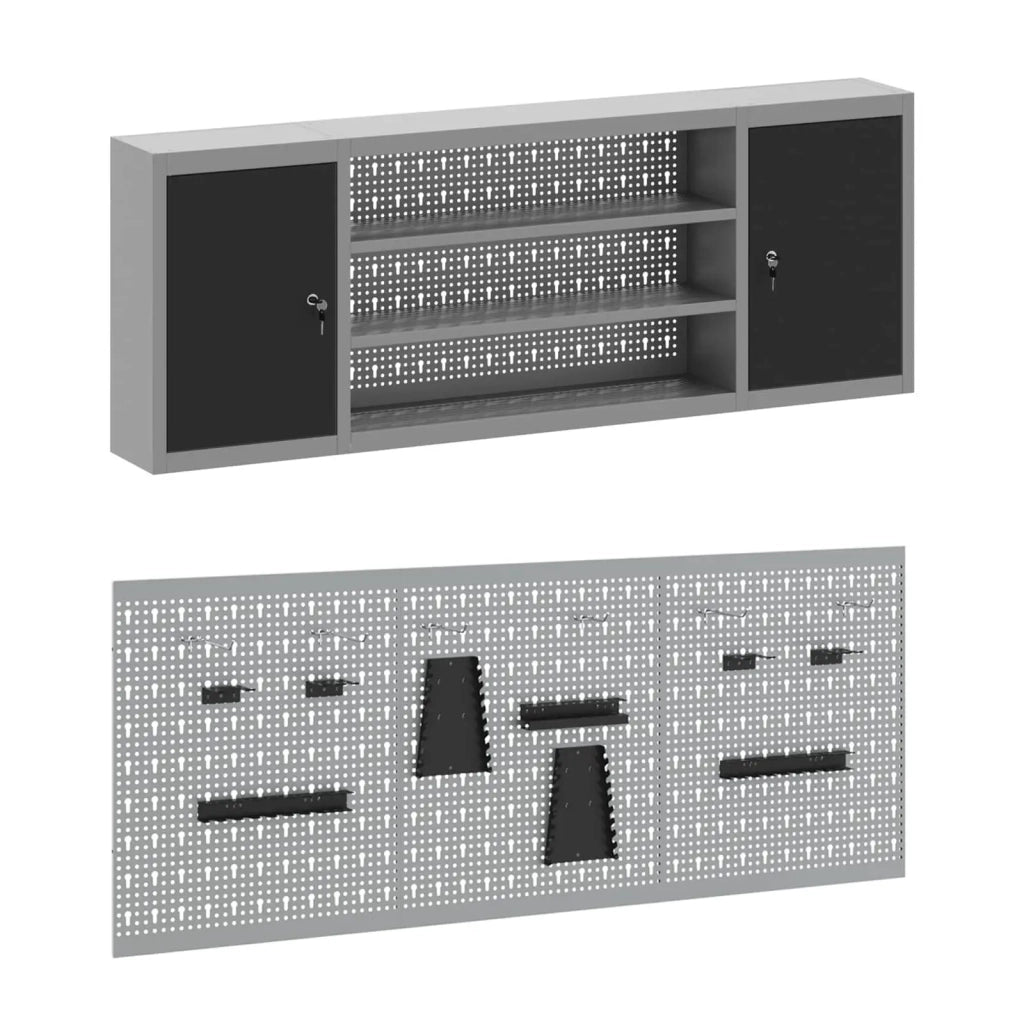 Mobile da lavoro 8 pcs Nero Legno ingegnerizzato e acciaio 3321460