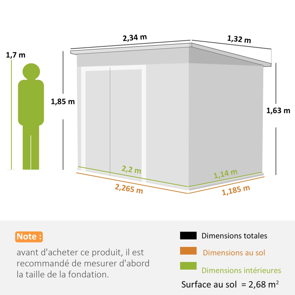 Casetta da giardino in metallo ¨C Xylo ¨C 234x132x185cm grigio con tripla porta