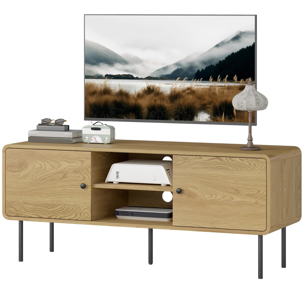 Mobile TV con 2 ante e 2 ripiani aperti ¨C Xylo ¨C legno rovere, piedi in acciaio nero, 120x40x50cm