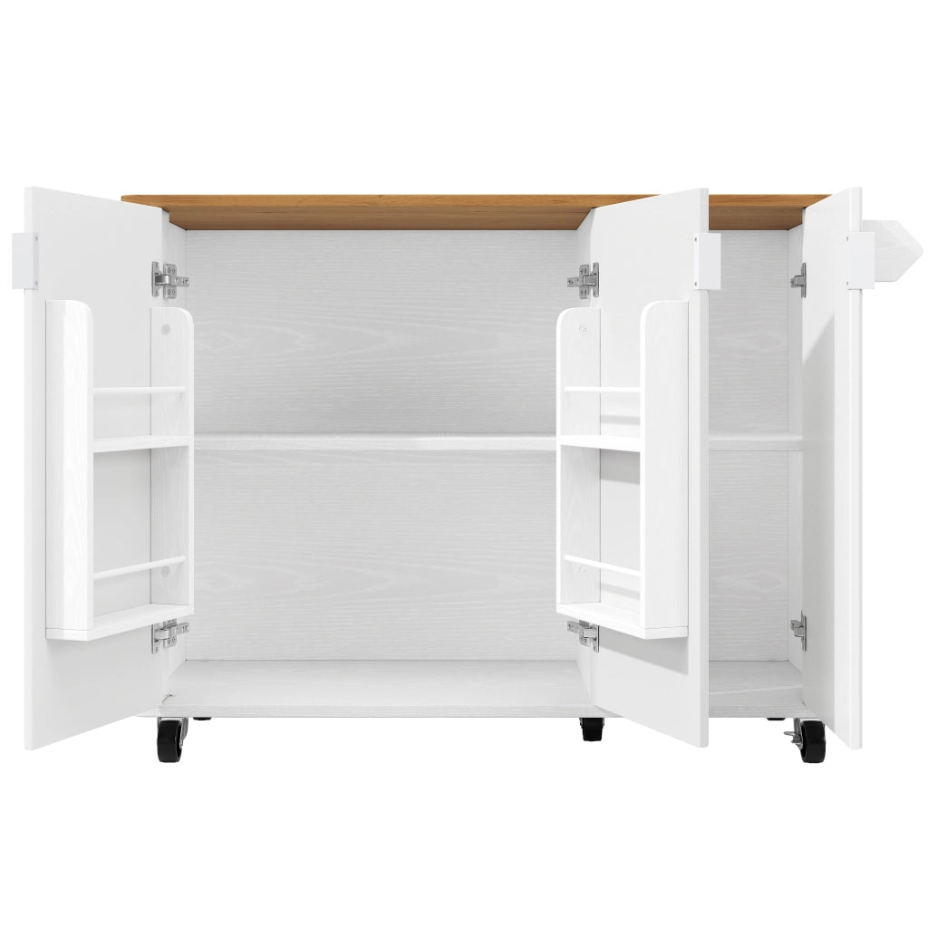 Isola da cucina mobile con 3 ante, piano pieghevole, 130x45(75)x92 cm, bianca