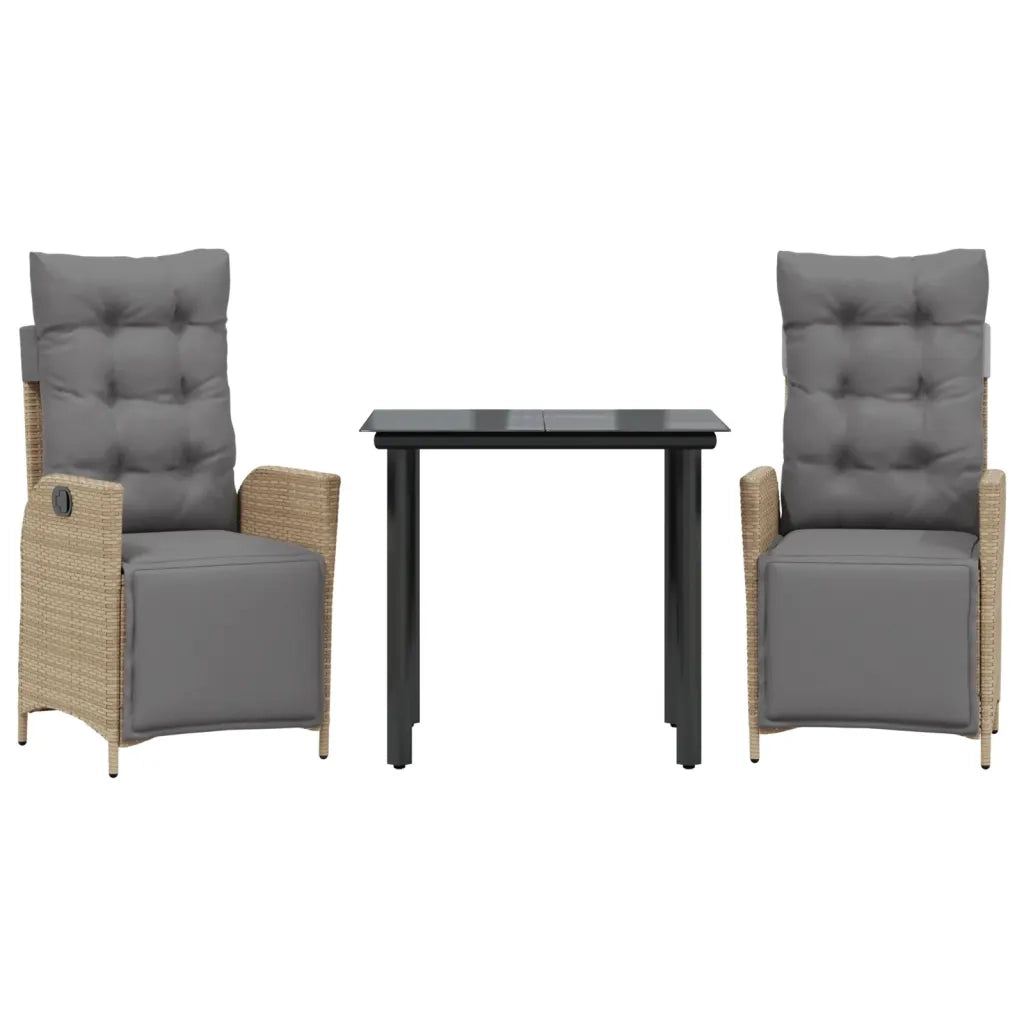 Set Pranzo da Giardino 3 pz | Set Salotto da Giardino con Cuscini Beige Misto Polyrattan