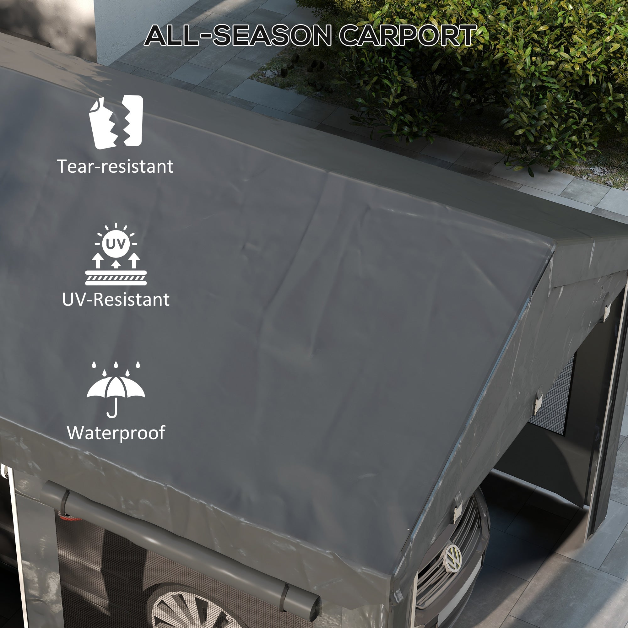 Gazebo per Auto e Feste con Altezza Regolabile 4 Porte e 4 Finestre 6x3m  Grigio Scuro