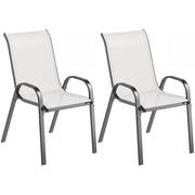 Set 2 Sedie da Giardino 54x71x93 cm Impilabili con Braccioli Curvi in Acciaio e Tessuto Traspirante Grigio Chiaro