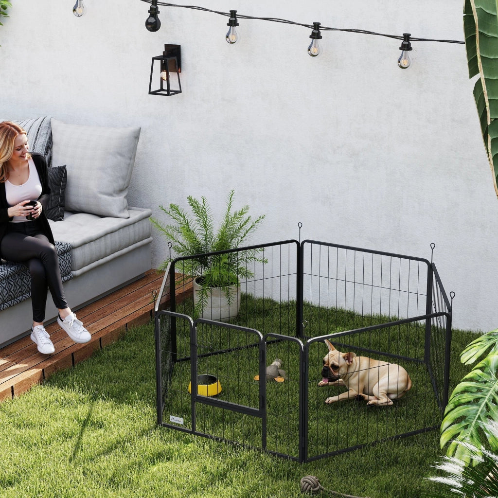 Recinto per Cani a 6 Pannelli Modulabili da 80x1,5x60A cm con Porta di Ingresso in Acciaio Nero