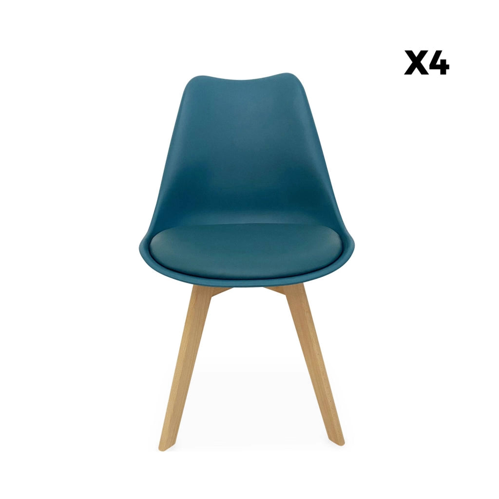 Set 4 sedie scandinave imbottite con gambe in legno , blu