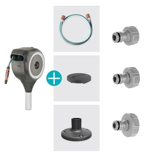 Gardena 18617-20 RollUp M Avvolgitubo da Terrazzo 20 m Tubo 11 mm Resistente UV Rotazione 360° colore Nero