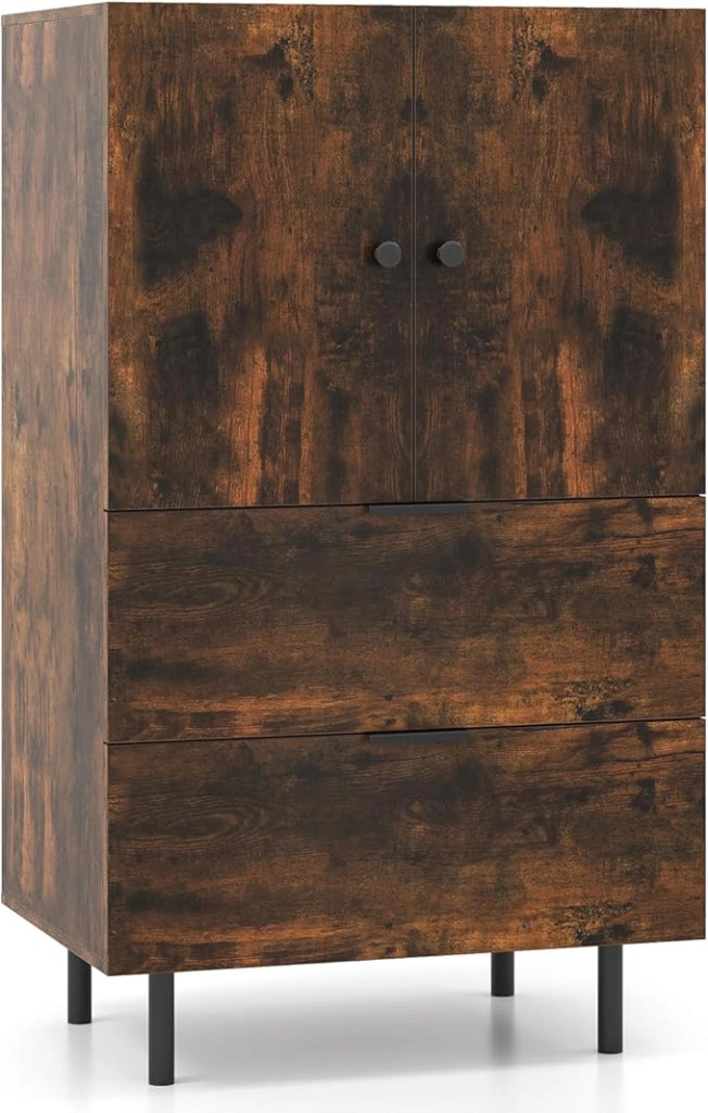 Credenza da Cucina, Armadio a 2 Ante con Cassetti e Mobile Contenitore, Mobile Cucina da Pavimento con Gambe in Metallo per Soggiorno e Appartamento, 60 x 41,5 x 102 cm (Marrone)