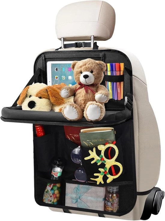 Organizzatore di auto per bambini con tavolo pieghevole e cassetto, copertura per iPad tablet trasparente - impermeabile