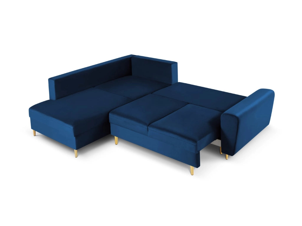 Cosmopolitan Design - Divano convertibile angolare sinistro con contenitore "Kyoto" 5 posti in velluto blu reale 