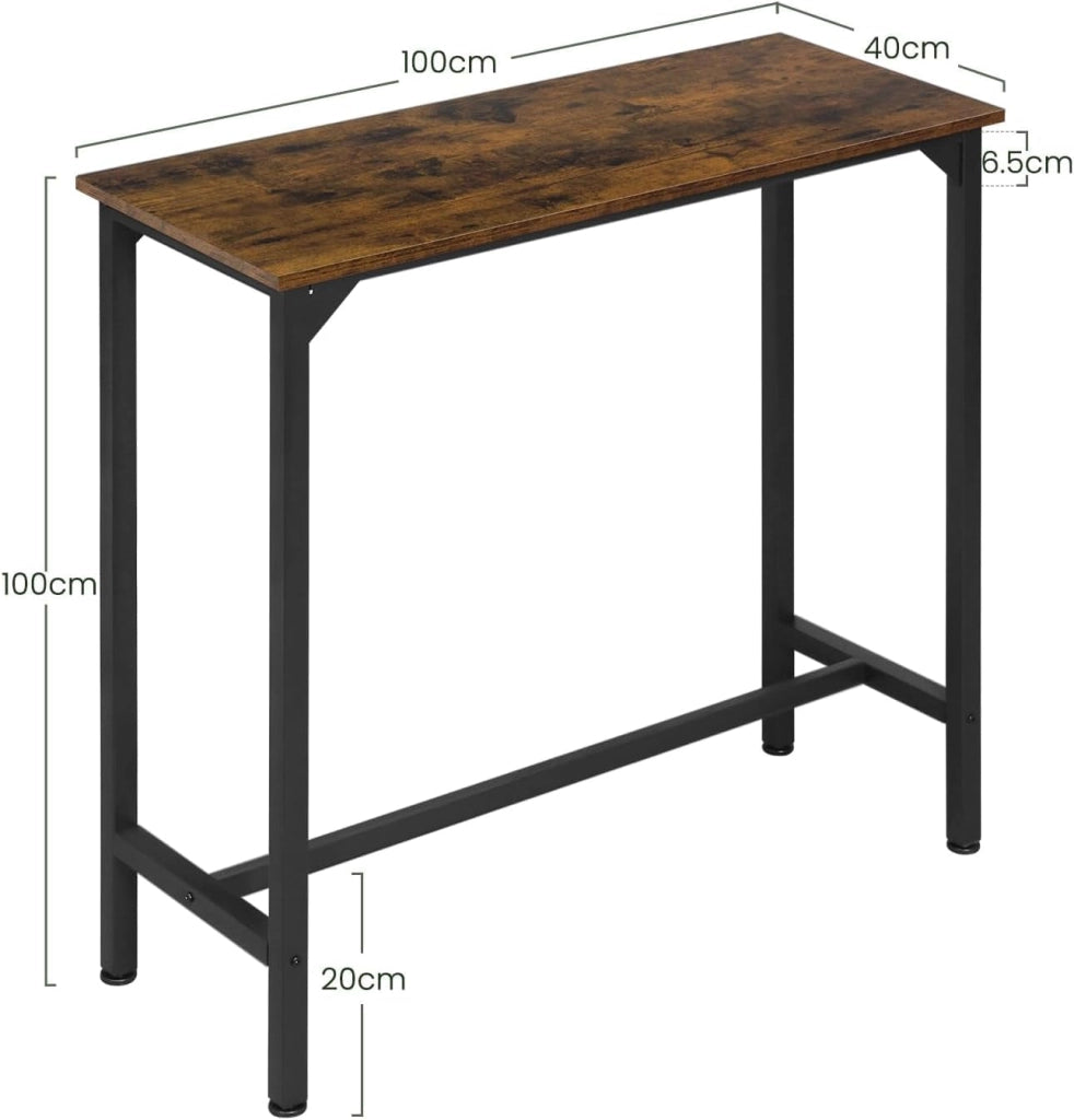 Tavolo da Bar Salvaspazio, Tavolo Alto da Cucina Stretto, bancone bar in Legno & Metallo per Home Bar Cucina, 100 x 40 x 100 cm, Rustico + Nero