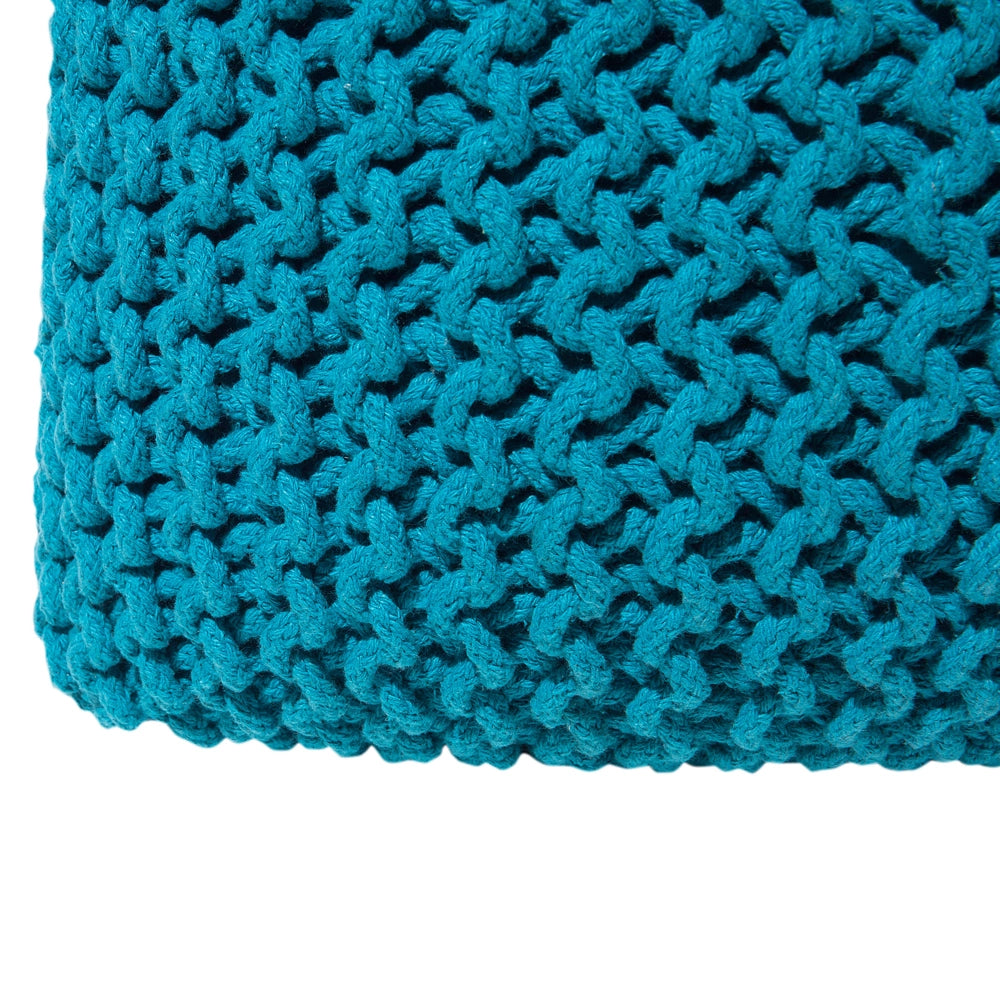 Pouf ottomana blu in cotone lavorato a maglia perline EPS riempimento quadrato piccolo poggiapiedi 50 x 50 cm