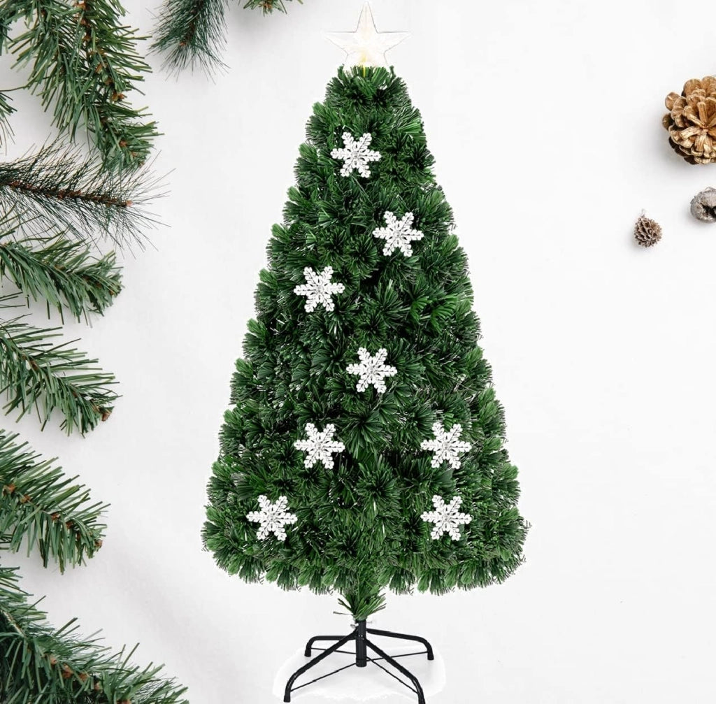 Albero di Natale Artificiale con LED e Adattatore, Albero Natale con Fibre di Vetro, Supporto in Ferro, Rami Spessi, Abete Artificiale Realistico (180 cm 28 LED)