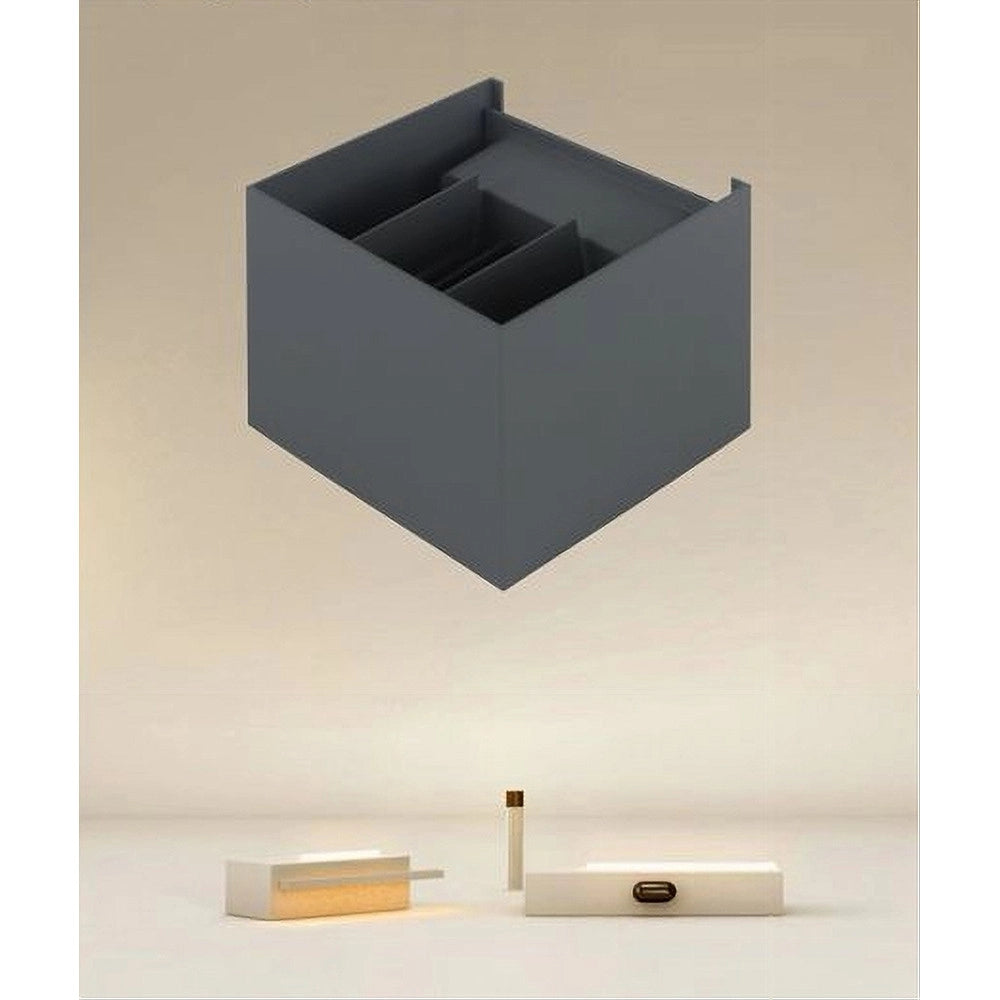 Trade Shop - Applique Led A Cubo 12 Watt Lampada Quadrata Grigio Da Parete Interno Ip20 00762 -