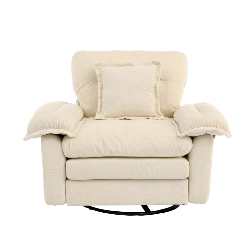 Poltrona girevole 360° con cuscino di supporto e seduta ampia in tessuto chenille, Beige
