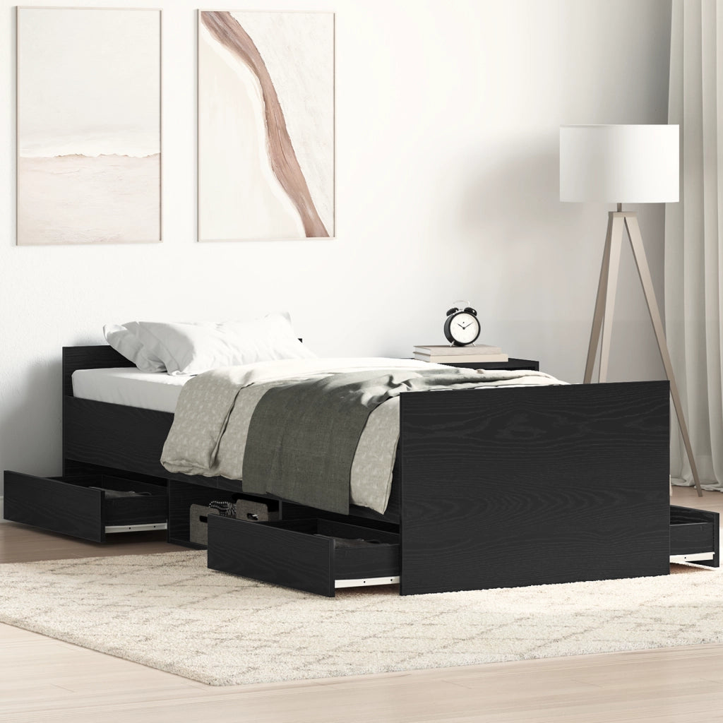 Letto senza Materasso Nero Rovere 75x190 cm Legno Ingegnerizzato
