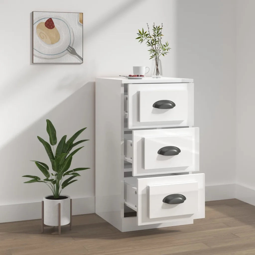 Credenza | Madia | Buffet da pranzo | Armadio da pranzo Bianco Lucido 36x35,5x67,5 cm in Legno Multistrato