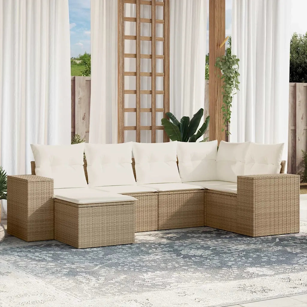 Set Divano da Giardino 6 pz con Cuscini Beige in Polyrattancod mxl 114109