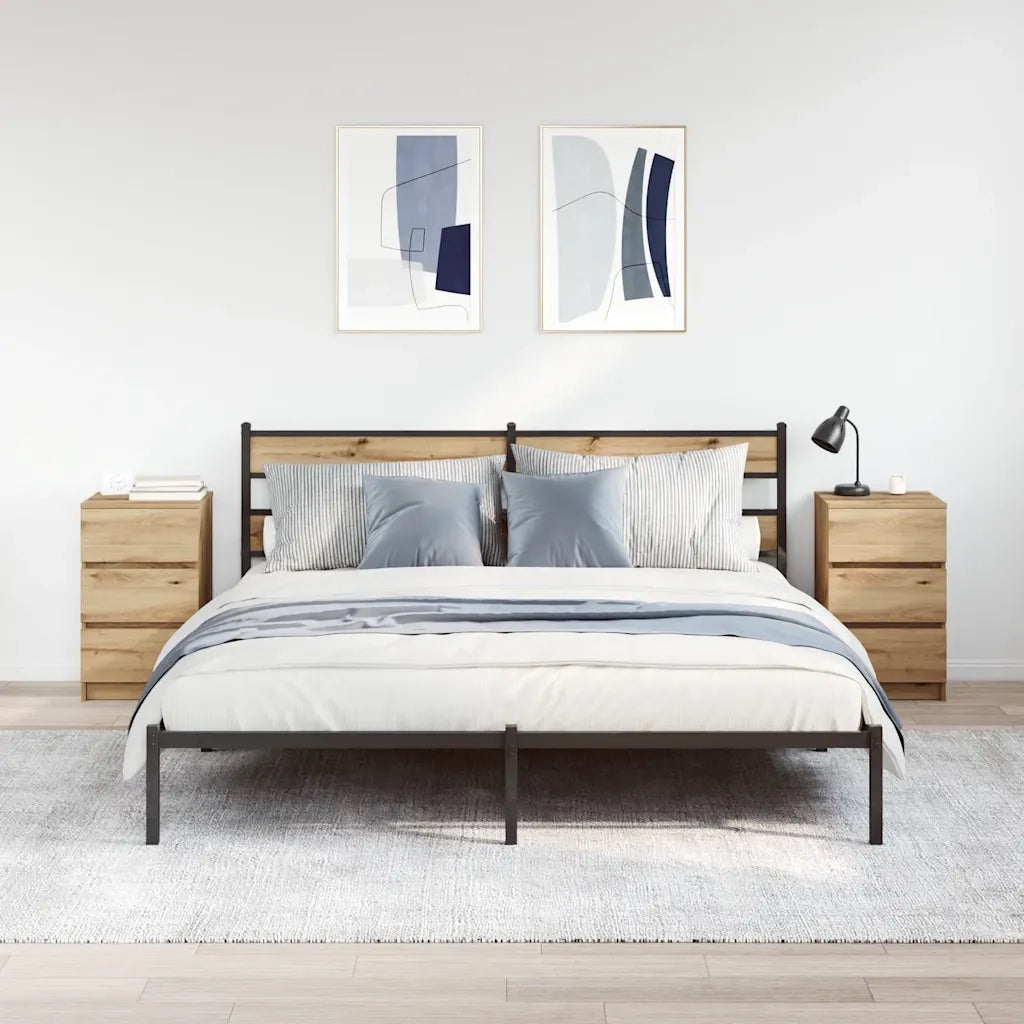Set di 2 Comodini | Armadio da Notte | Mobiletto da notte con 3 Cassetti Rovere Artigianale 39x35x65 cm
