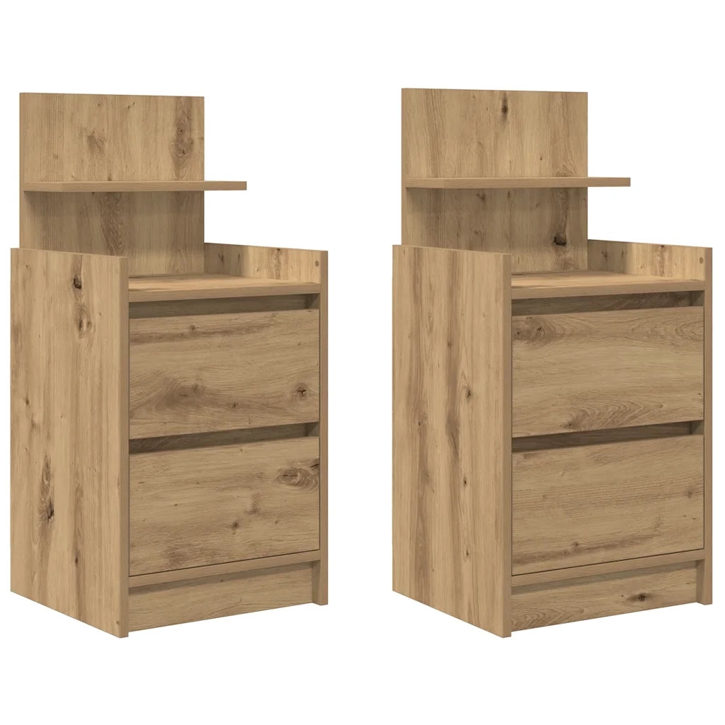 Comodini con 2 Cassetti 2 pz Rovere Artigianale 38x34x80 cm