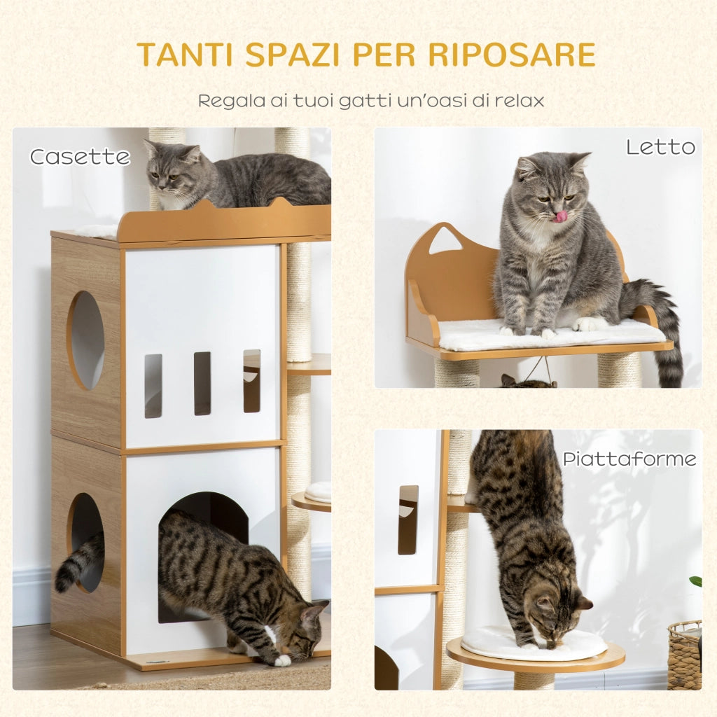 Albero per Gatti con Tiragraffi e 2 Casette ¨C zephmum ¨C 60x48x133 cm