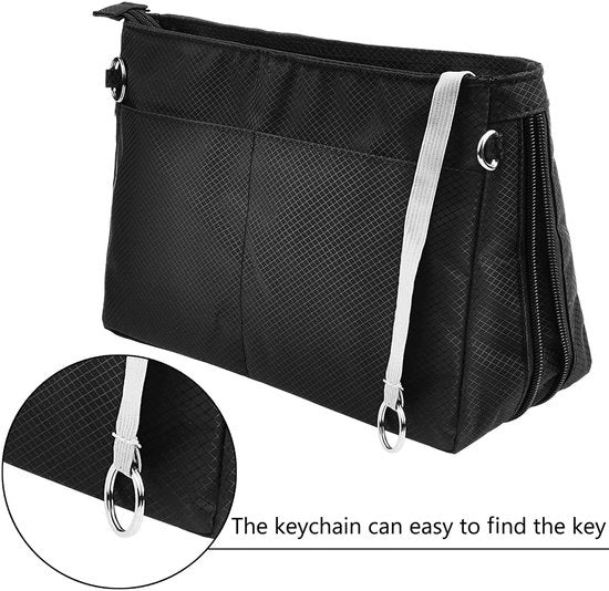 Organizzatore di Tasca in Nylon con Cinturino, Tasca da Donna per Viaggi con Tasca per Cosmetici, Tasca Tote in Tasca Nera - Piccola
