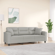 Divano a 3 Posti con Cuscini-Sofa 3 Posti con Cuscini Grigio Chiaro 180 cm Microfibra