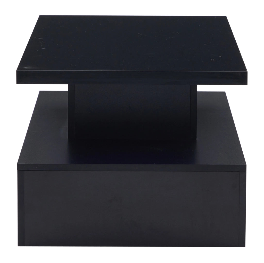 Tavolino da salotto LED nero con ripiano e cassetto